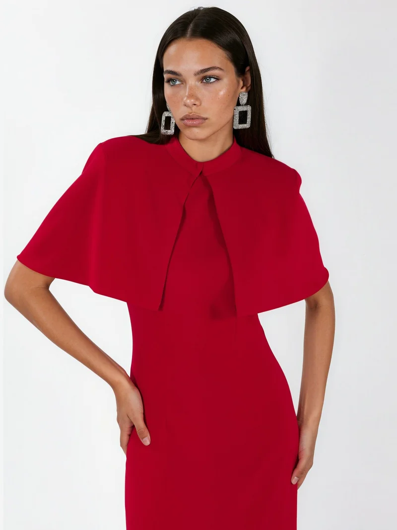 HICCUP Crew Neck Maxi Dress with Cape Accessory