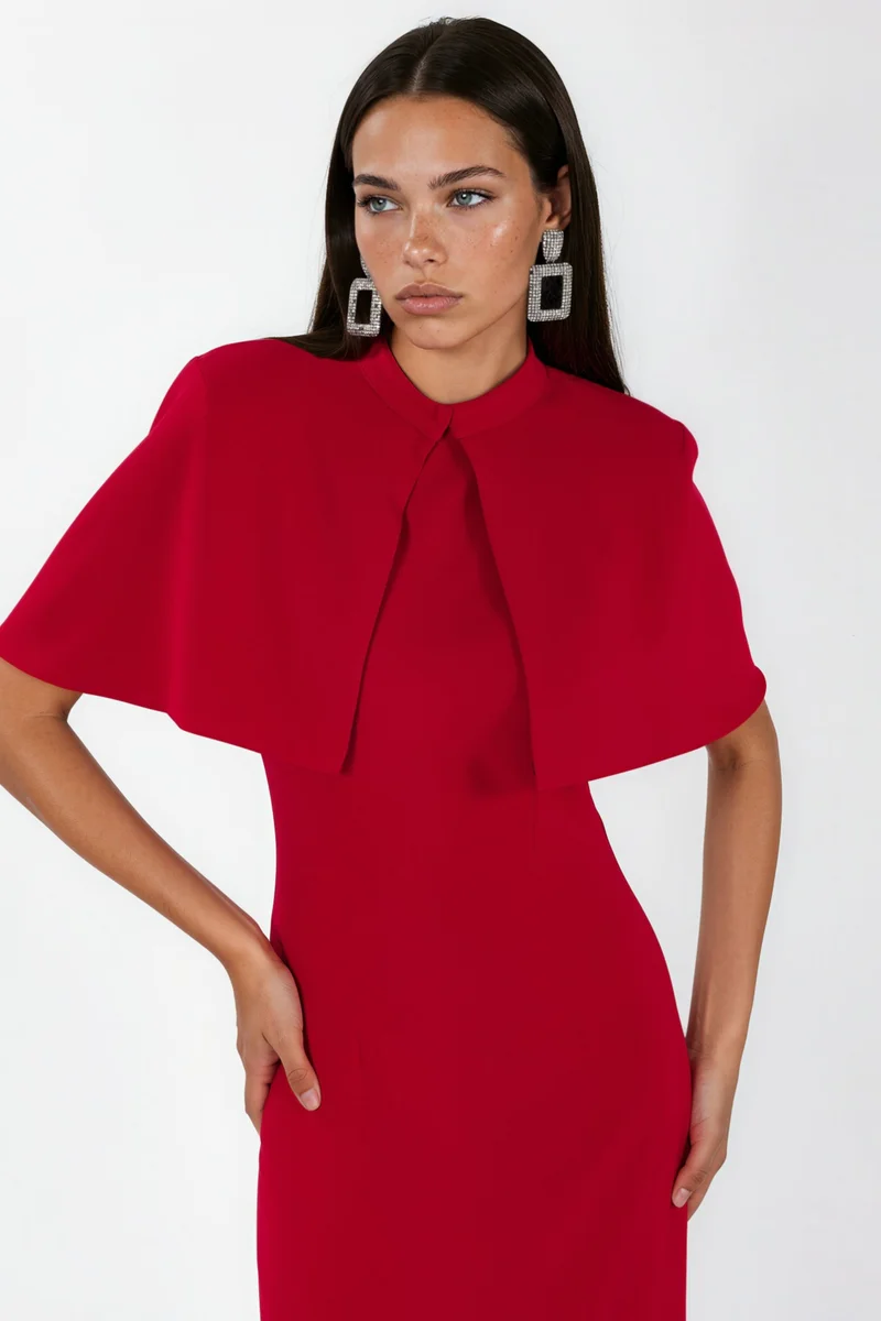 هيكاب Crew Neck Maxi Dress with Cape Accessory