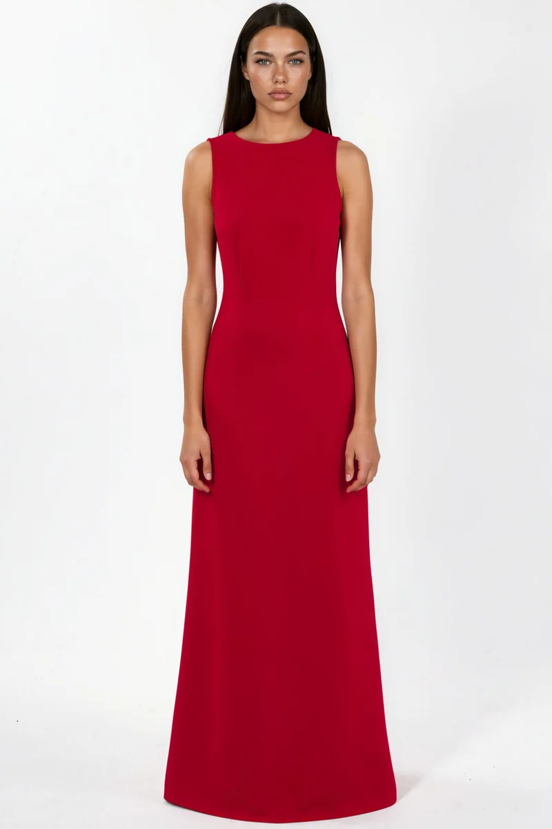 Hiccup Red Crew Neck Maxi Dress with Cape Accessory for Women | Best Price UAE