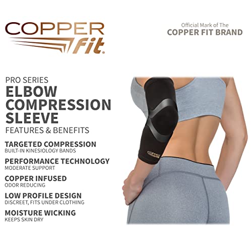 Copper Fit Pro Series Performance Compression Elbow Sleeve, Black with Copper Trim, Large - Image 4