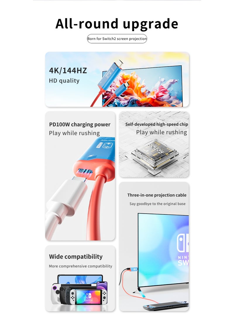 أوليون Switch 2 TV Dock Docking Station for Nintendo Switch 2,Portable 2025 New Models Adapter Support 4K/60HZ TV Dock Mode, (Blue and Red) - Image 2