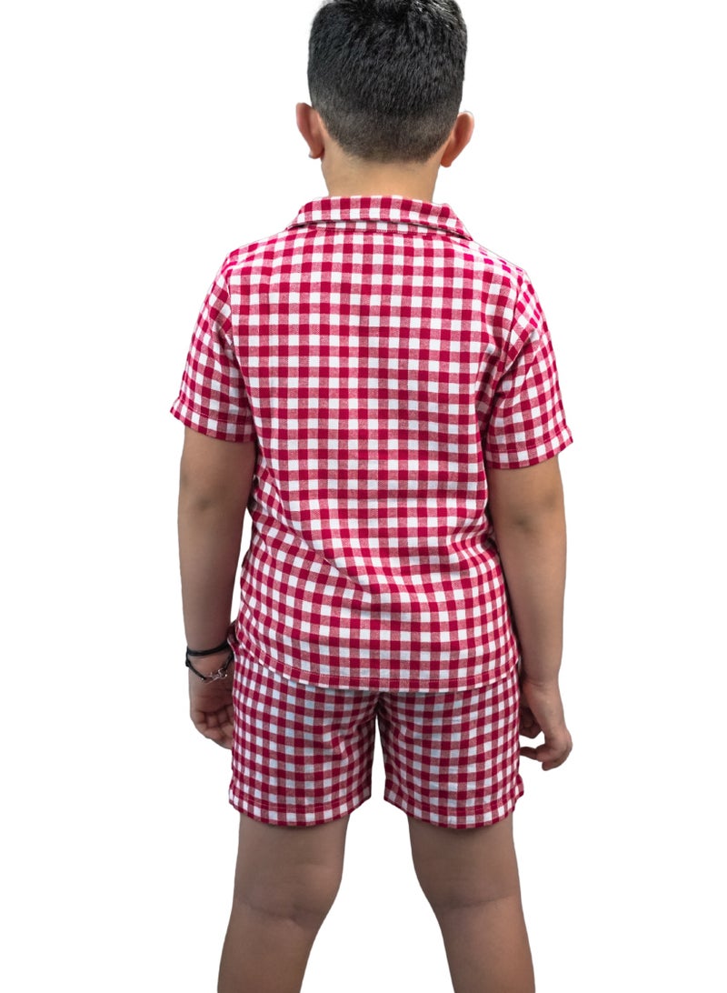 BOEIZ Red and White Checks 2-Piece Co-Ord Set Shirt & Shorts Summer Outfits for Boys FOR 5-6Y - Image 2