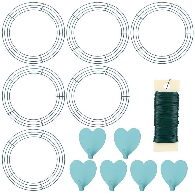 6 PACK WIRE WREATH FRAME 10 INCHES METAL WREATH FRAME WREATH FORM WREATH HOOP WREATH RING WITH 6 PCS ADHESIVE HOOKS AND 38 YARD 22 GAUGE PADDLE WIRE FOR CRAFTS