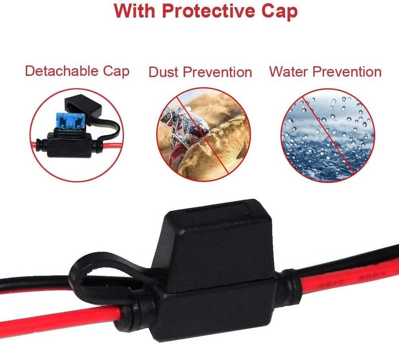 SPARKING 12FT 12V Female Car Socket Extension Cord with Battery Alligator Clips Car Battery Clip-on Extension Cable, 15A Fuse (12FT) - Image 4