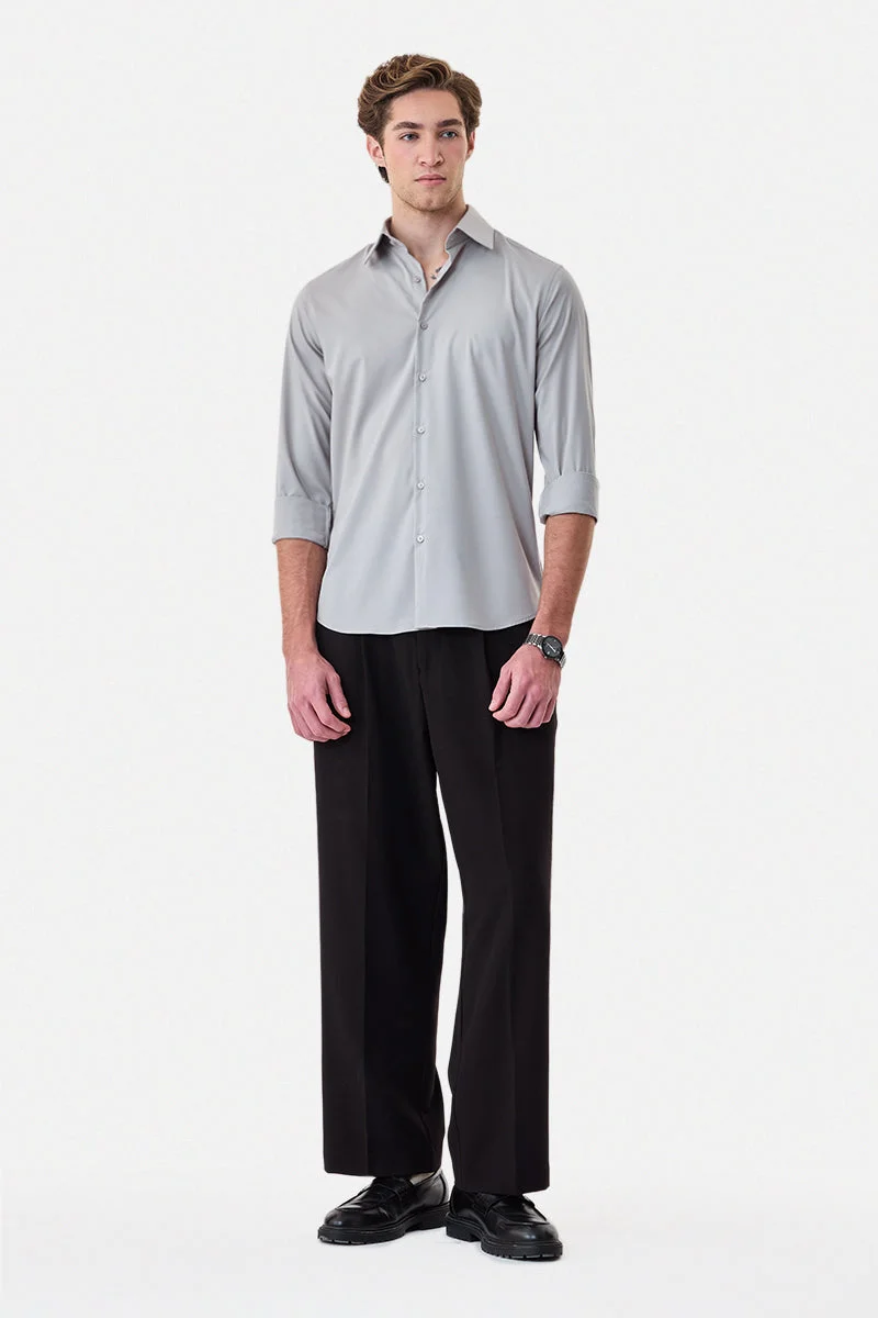 SNITCH Grey Solid Long Sleeve Slim Fit Luxe Shirt