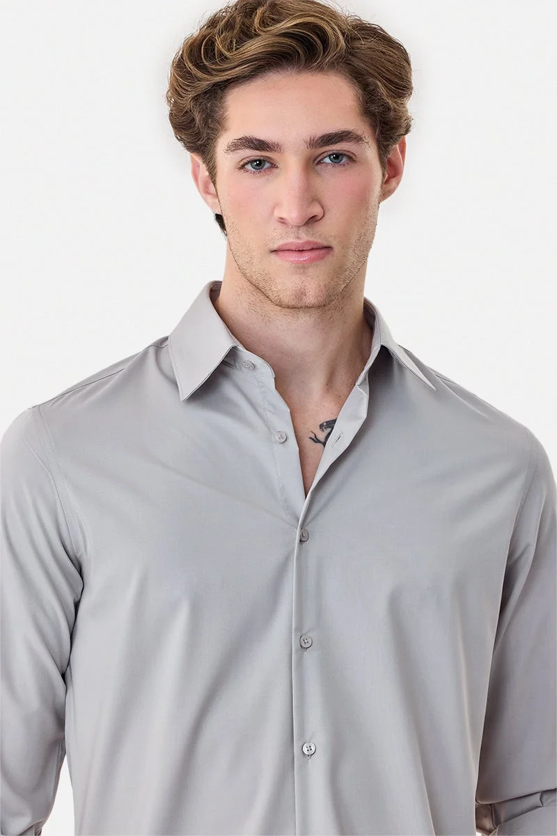 سنيتش Grey Solid Long Sleeve Slim Fit Luxe Shirt