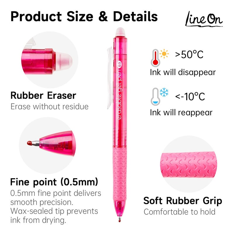 Lineon Erasable Gel Pens, 15 Colors Retractable Fine Point Erasable Pens Clicker, Fine Point(0.5mm), Assorted Color Inks, Make Mistakes Disappear for Drawing Writing Planner and Crossword Puzzles - Image 4