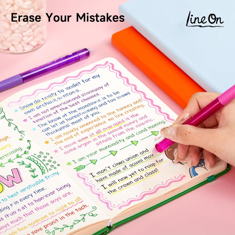 Lineon Erasable Gel Pens, 15 Colors Retractable Fine Point Erasable Pens Clicker, Fine Point(0.5mm), Assorted Color Inks, Make Mistakes Disappear for Drawing Writing Planner and Crossword Puzzles - Image 3