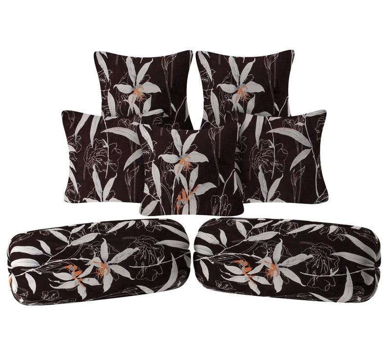 TIB Presents Flannel Warm Diwan Cover Set, 1 Single Bedsheet (60 x 90 inch), 5 Pillows (16 x 16 inch), 2 Bolster Covers (16 x 32 inch) (Flower Brown) - Image 2