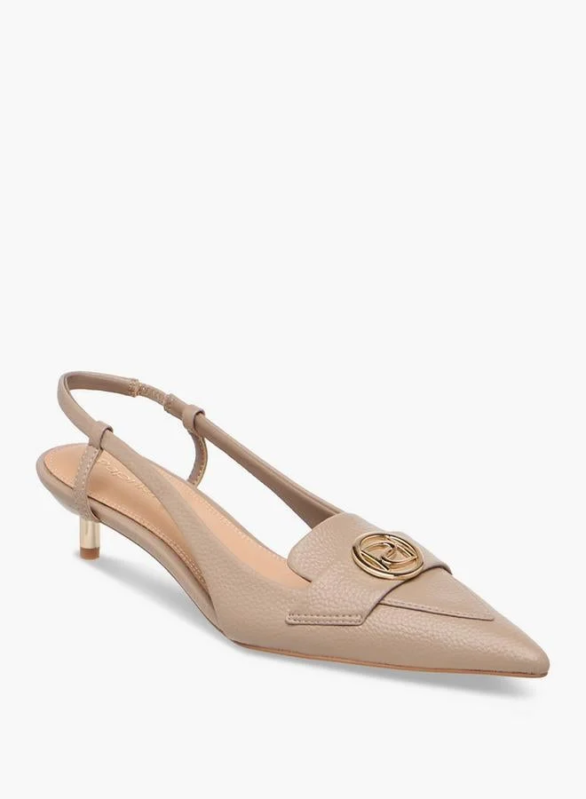 Paprika Metallic Accent Slingback Shoes With Kitten Heels
