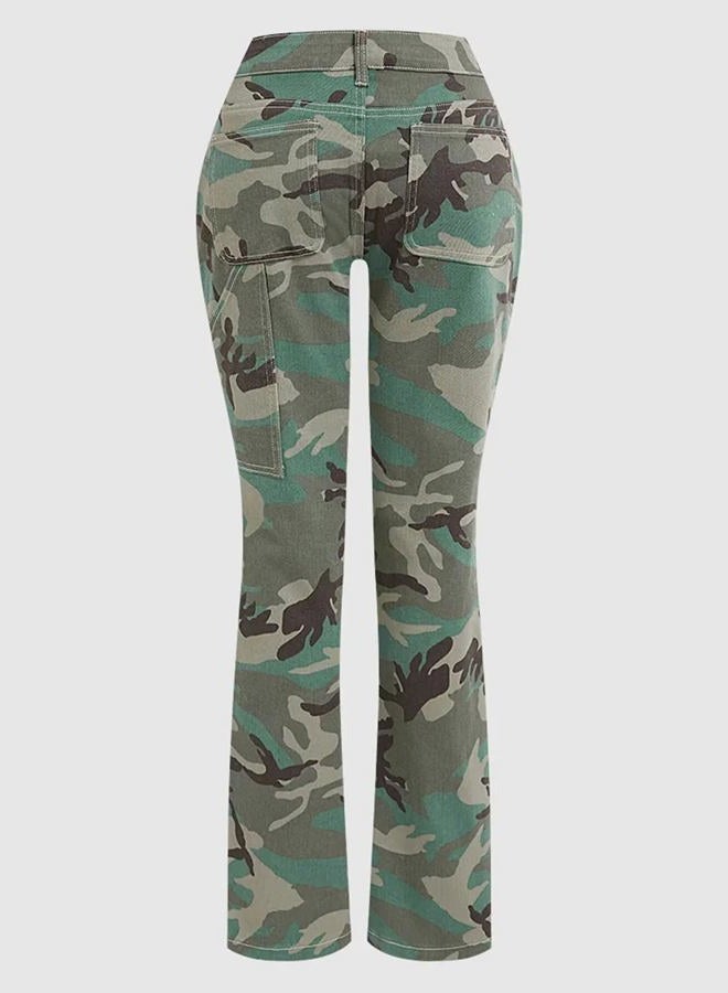 Flamingals Camo Cargo Pants for Women Mid Rise Camouflage Trousers Stretchy Bootcut Pants Without Belt, Camo, S - Image 3