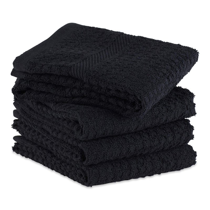 DII Basic Terry Collection Waffle Dishtowel Set  15x26  Solid Black  4 Piece - Image 3