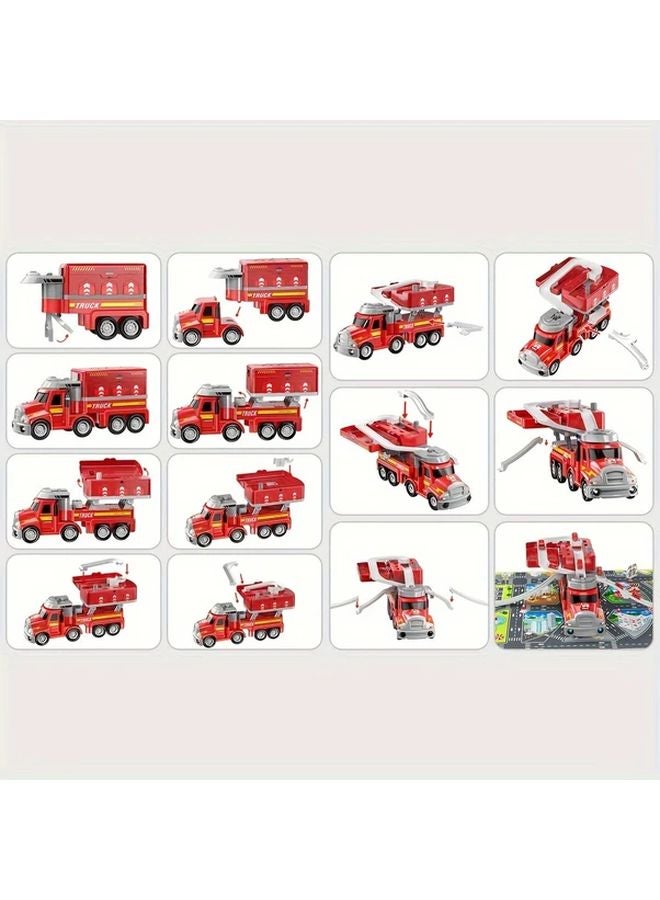 Interactive Marble Run Truck Toy Set With 8 Mini Cars Red Fire Station Track Playset - Image 4