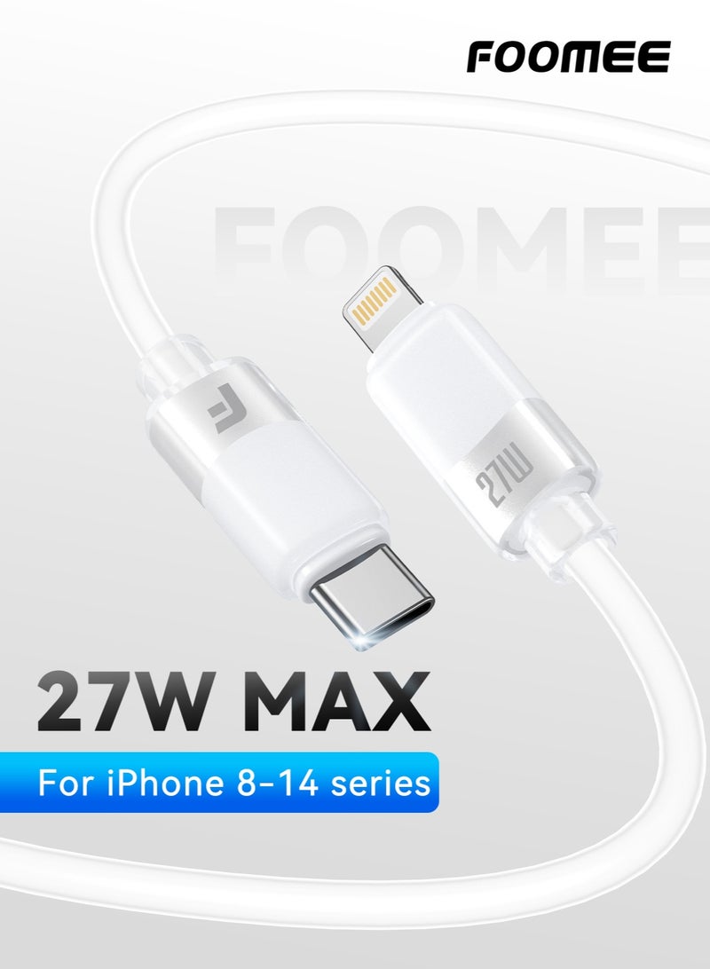 فو ميالتكنولوجيا المحدودة كابل بيانات USB-C إلى Lightning بقدرة 27 واط، مصنوع من السيليكون الناعم اللطيف على البشرة، أقصى قدرة خرج 27 واط، سرعة نقل بيانات 480 ميجابت في الثانية، متوافق مع أجهزة iPhone 14 Pro Max و13 و12 و11 وAirPods وسلسلة iPad، شحن سريع، حماية للبطارية، طول 1.2 متر - Image 1