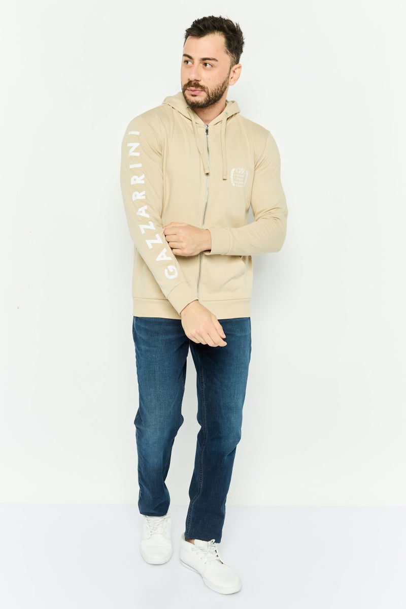 Gazzarrini سويت شيرت طويل الأكمام مع غطاء للرأس للرجال، بيج - Image 2