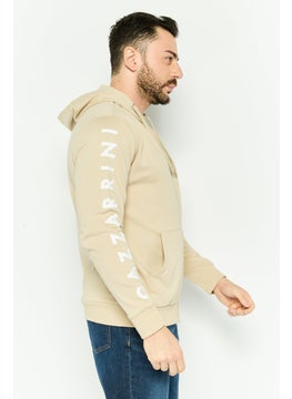 Gazzarrini Men Hooded Graphic Long Sleeve Sweatshirt, Beige  - Image 3