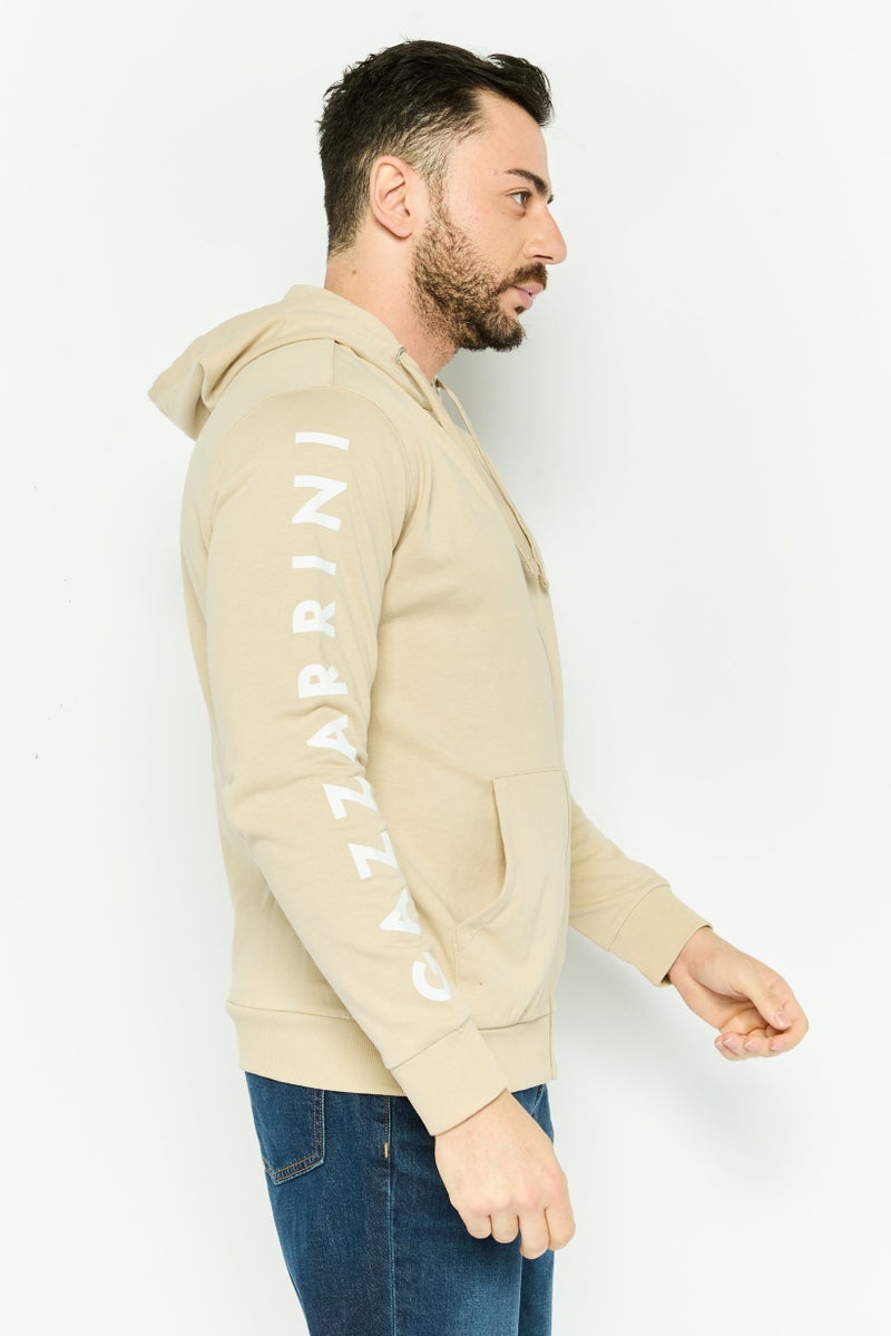 Gazzarrini سويت شيرت طويل الأكمام مع غطاء للرأس للرجال، بيج - Image 3