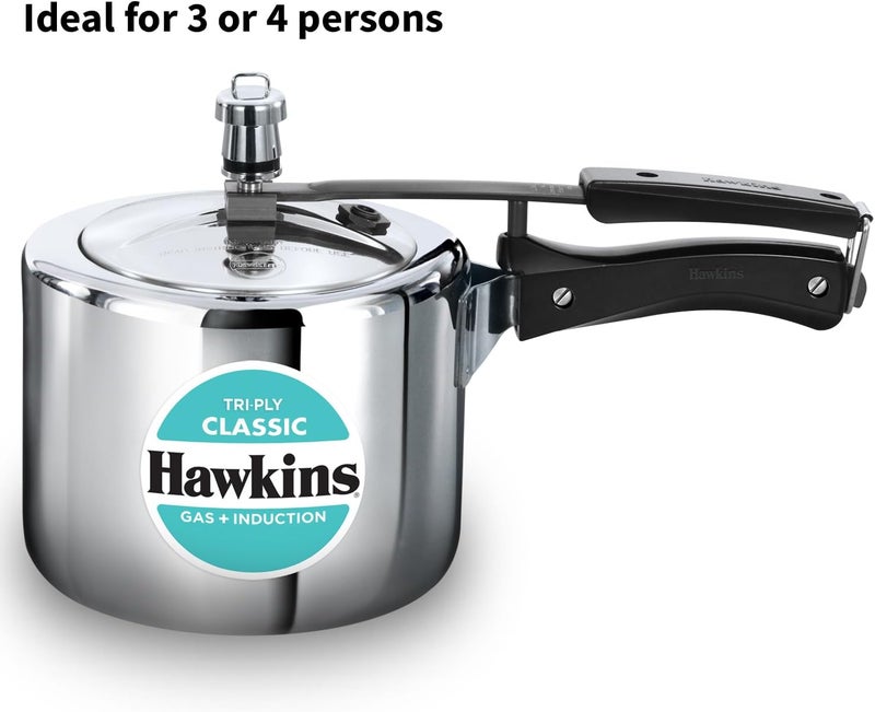 Hawkins Triply 3 Litre Classic Pressure Cooker - Stainless Steel Induction Inner Lid, Silver - Image 2