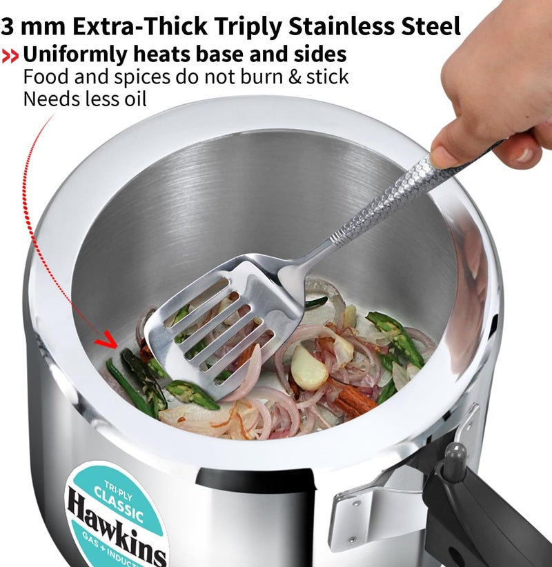 Hawkins Triply 3 Litre Classic Pressure Cooker - Stainless Steel Induction Inner Lid, Silver - Image 3