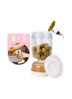 New Upgrade Pickle and Olive Hourglass Jar, with Strainer Flip Wet Dry Juice, Juice Separator, Container, Kimchi Jar for Airtight Food Storage(With a Fork)
