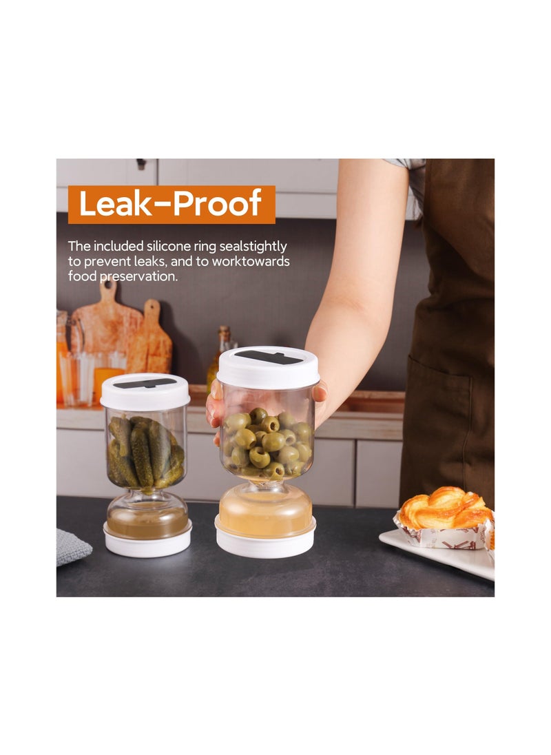 Y&D - New Upgrade Pickle and Olive Hourglass Jar, with Strainer Flip Wet Dry Juice, Juice Separator, Container, Kimchi Jar for Airtight Food Storage(With a Fork) - Image 1