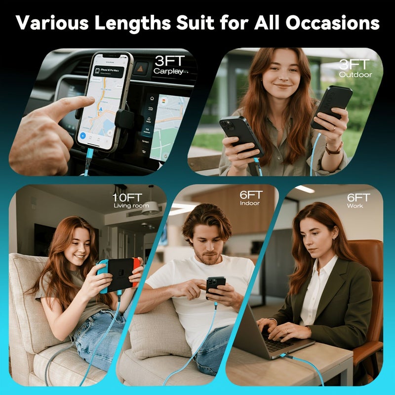 1m 3 3ft Purple Nylon Braided USB A to C Cable Fast Charging Compatible with iPhone Pro Max Series Samsung iPad Xiaomi Carplay More Devices - Image 2