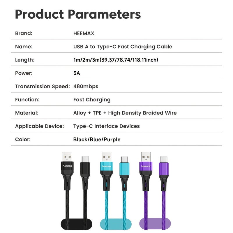 1m 3 3ft Purple Nylon Braided USB A to C Cable Fast Charging Compatible with iPhone Pro Max Series Samsung iPad Xiaomi Carplay More Devices - Image 3