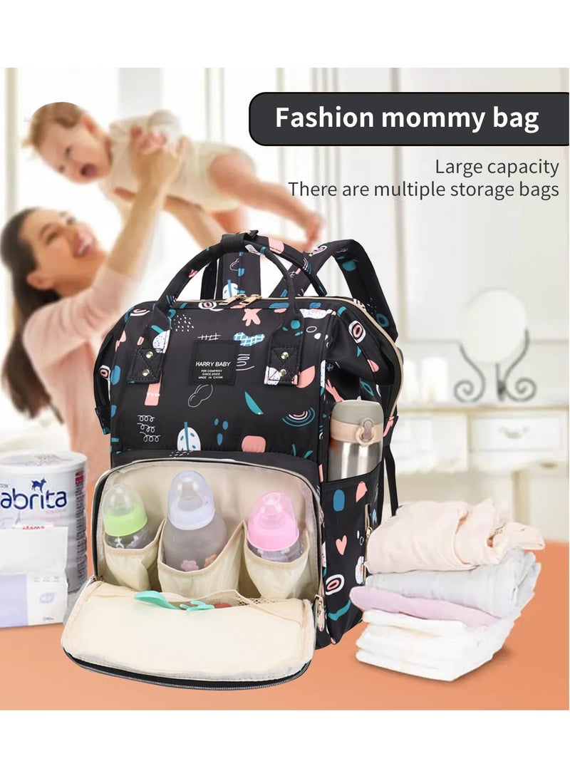 Yoawllty - Multifunction Diaper Bag Backpack Baby Essentials Travel Tote,Waterproof Baby Bag Diaper Changing Backpacks(Graffiti Black) - Image 1