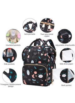 Yoawllty Multifunction Diaper Bag Backpack Baby Essentials Travel Tote,Waterproof Baby Bag Diaper Changing Backpacks(Graffiti Black)  - Image 2