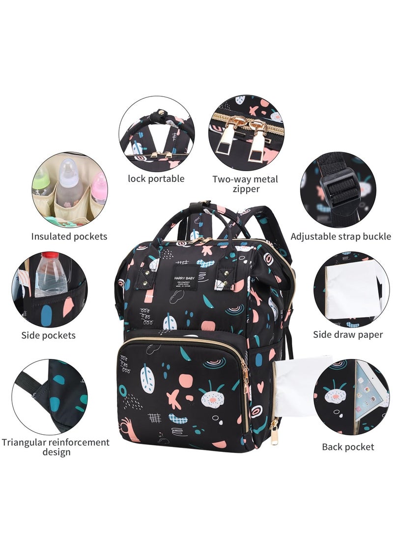 Yoawllty - Multifunction Diaper Bag Backpack Baby Essentials Travel Tote,Waterproof Baby Bag Diaper Changing Backpacks(Graffiti Black) - Image 1