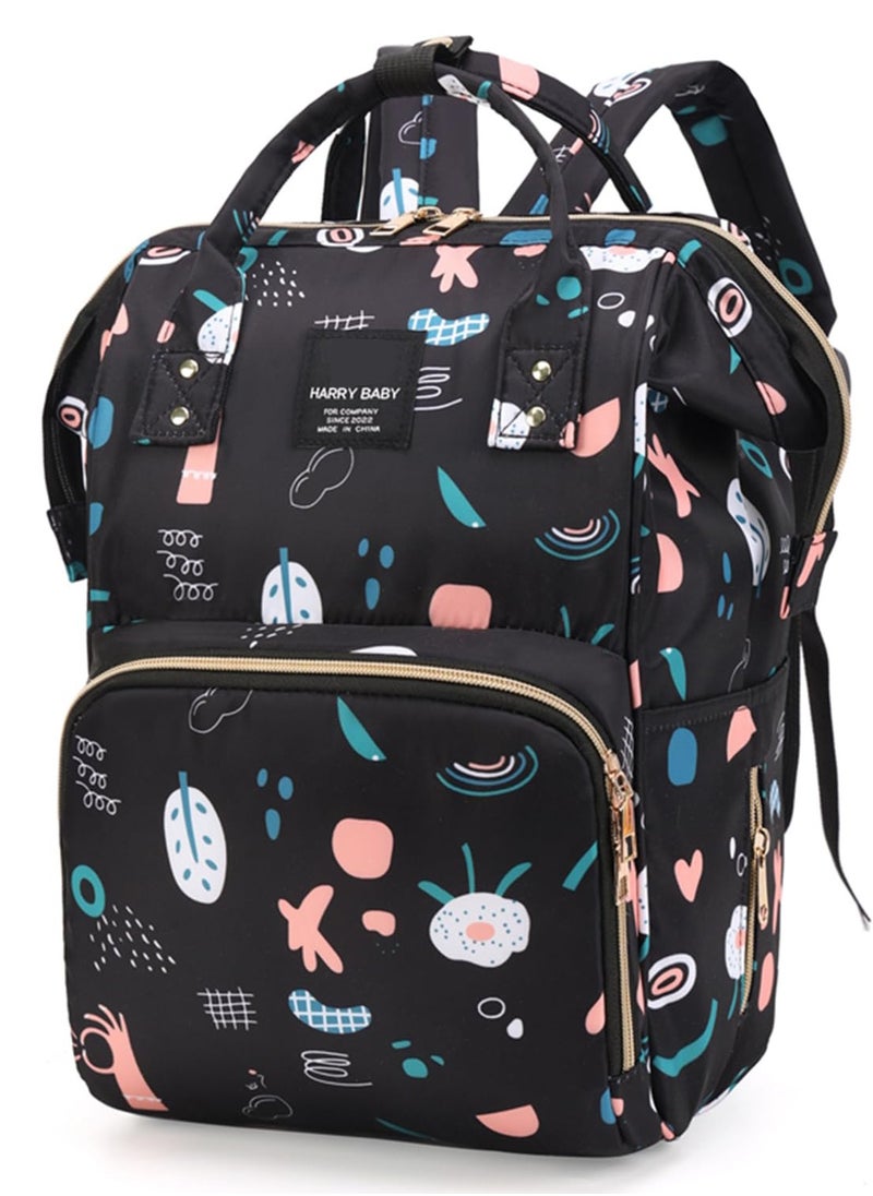 Yoawllty - Multifunction Diaper Bag Backpack Baby Essentials Travel Tote,Waterproof Baby Bag Diaper Changing Backpacks(Graffiti Black) - Image 1