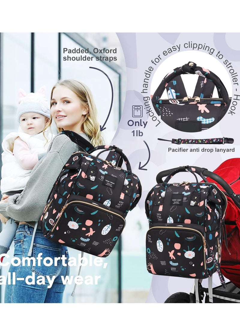 Yoawllty - Multifunction Diaper Bag Backpack Baby Essentials Travel Tote,Waterproof Baby Bag Diaper Changing Backpacks(Graffiti Black) - Image 1