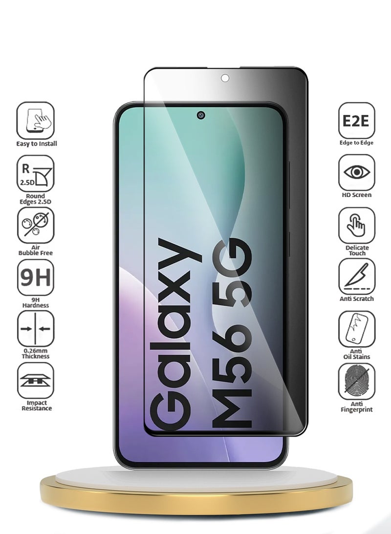 Wtech Samsung Galaxy M56 / Samsung Galaxy F56 5G 2025 Premium E2E Series Privacy Full Glue Full Cover Tempered Glass Screen Protector (MSGECP) - Clear/Black - Image 2