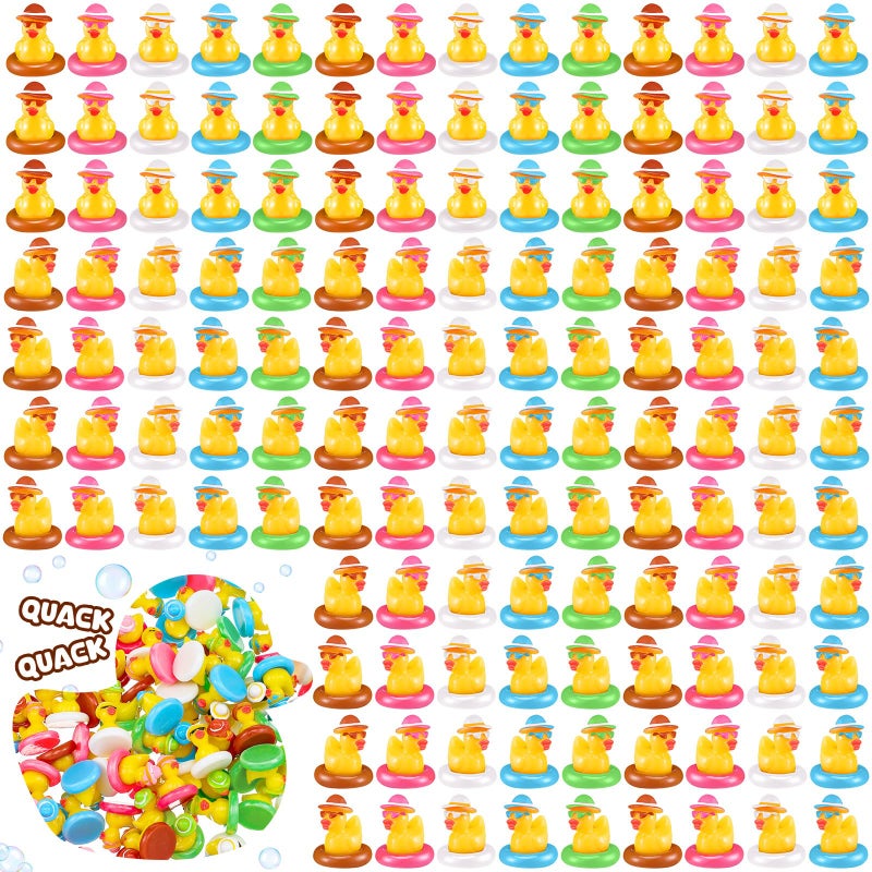 Arrowbash 100 Pcs Summer Mini Resin Ducks Hawaiian Tiny Duck Figurines Bulk Beach Pool Miniature Figures for Swimming Pool Garden Landscape Micro Decor Adults DIY Crafting - Image 1