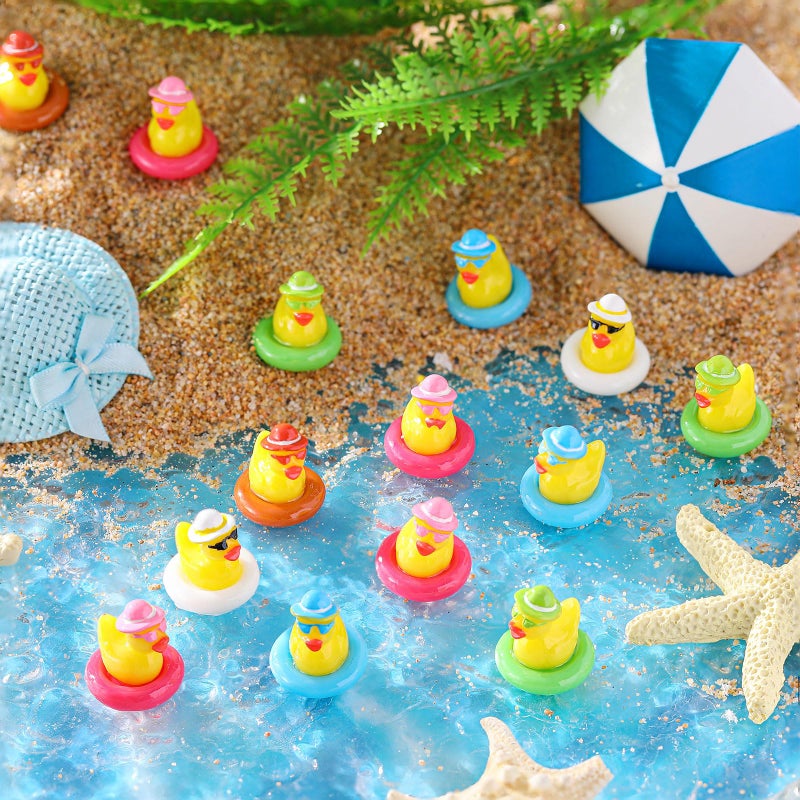 Arrowbash 100 Pcs Summer Mini Resin Ducks Hawaiian Tiny Duck Figurines Bulk Beach Pool Miniature Figures for Swimming Pool Garden Landscape Micro Decor Adults DIY Crafting - Image 2