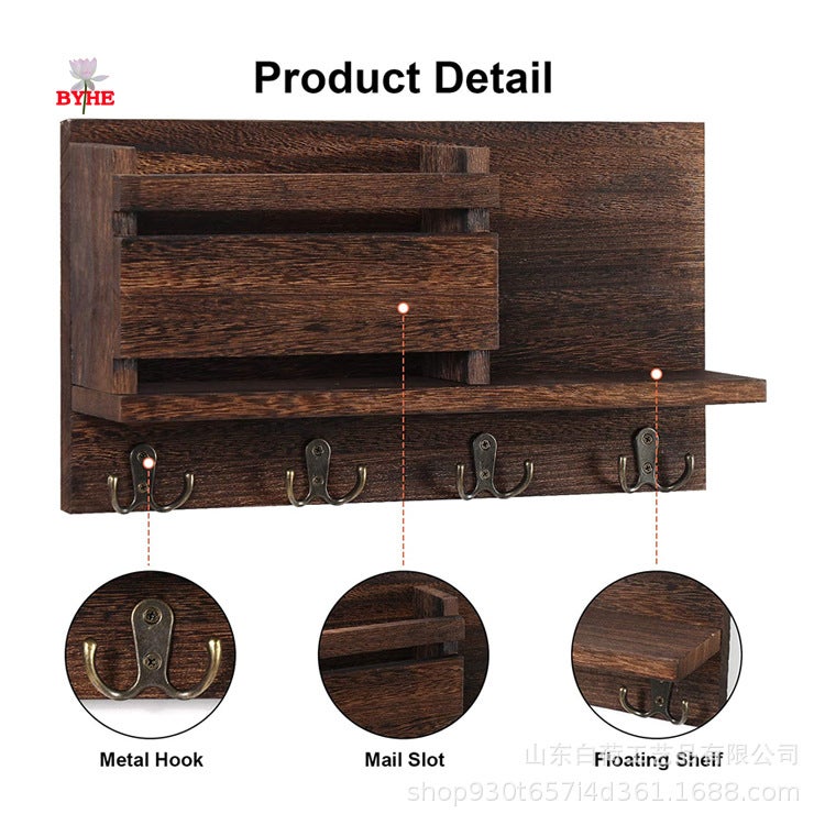 Door Rack Wooden Mail File Classification Storage Rack Entrance Wall Key Finishing Storage Rack - Image 3