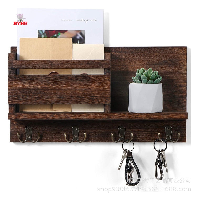 Door Rack Wooden Mail File Classification Storage Rack Entrance Wall Key Finishing Storage Rack - Image 2