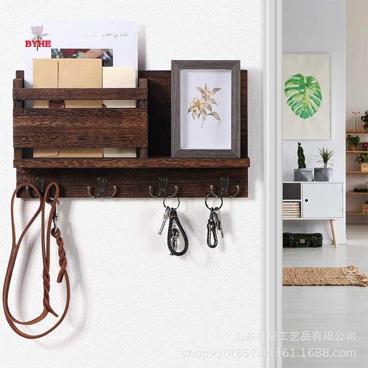 Door Rack Wooden Mail File Classification Storage Rack Entrance Wall Key Finishing Storage Rack - Image 4