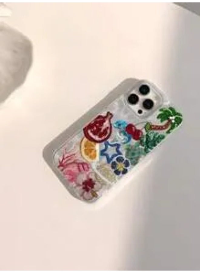 شي إن 1 قطعة غطاء هاتف ناعم شفاف ولماع مضاد للبصمات ومقاوم للخدش، مزخرف بأشكال أشجار جوز الهند والزهور الرمانية والسلاحف، مناسب لايفون ١٦ برو ماكس - Image 1