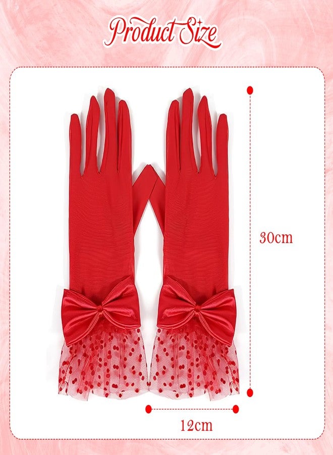 Homeaura Red Lace Gloves for Women - Breathable Fabric, Elegant Design, Comfort Fit Mesh Material | Bow Accent | Wedding Ready | Party Use | Soft Fit | Hand Wash - Image 2