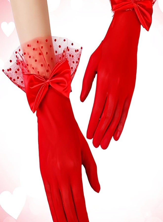 Homeaura Red Lace Gloves for Women - Breathable Fabric, Elegant Design, Comfort Fit Mesh Material | Bow Accent | Wedding Ready | Party Use | Soft Fit | Hand Wash - Image 5