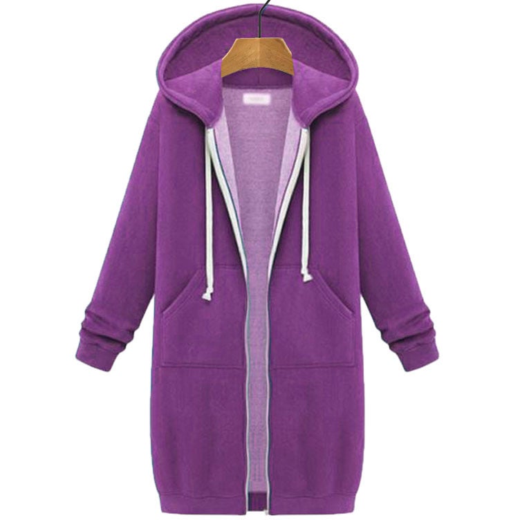 2021 Autumn Winter Brushed Fleece Hoodie Cardigan Dark purple 