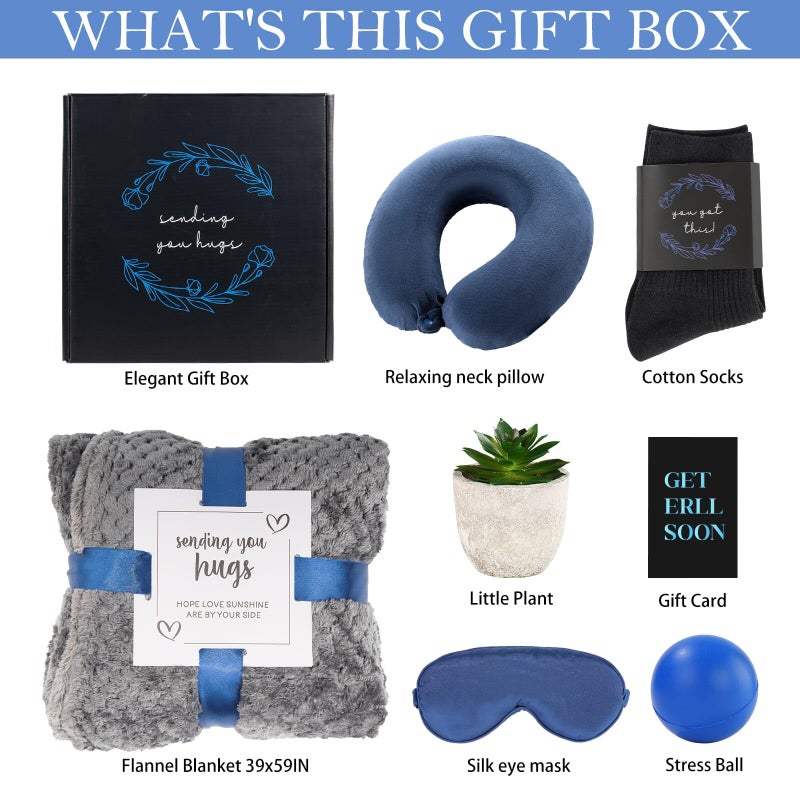 Ithmahco Get Well Gifts For Men,Care Package For Men With Cozy Blanket|Memory Foam Pillow|Stress Ball|Socks|Eye Mask|Thinking Of You Greeting Card|Little Plant,Get Well Soon Gift Basket for Dad|Husband|Brother - Image 3