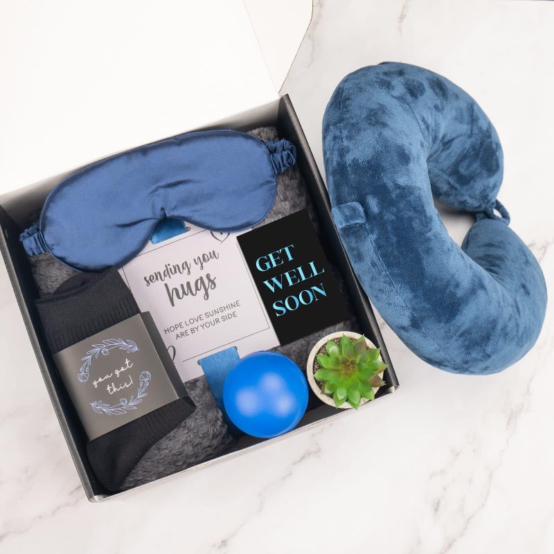 Ithmahco Get Well Gifts For Men,Care Package For Men With Cozy Blanket|Memory Foam Pillow|Stress Ball|Socks|Eye Mask|Thinking Of You Greeting Card|Little Plant,Get Well Soon Gift Basket for Dad|Husband|Brother - Image 2