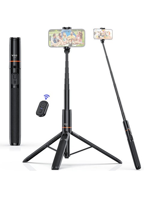 TP-19 Extendable Selfie Stick Tripod for Phone Max. Length 160cm/63in with Remote Shutter Phone Tripod for Vlog Selfie Live Streaming Group Photo Video