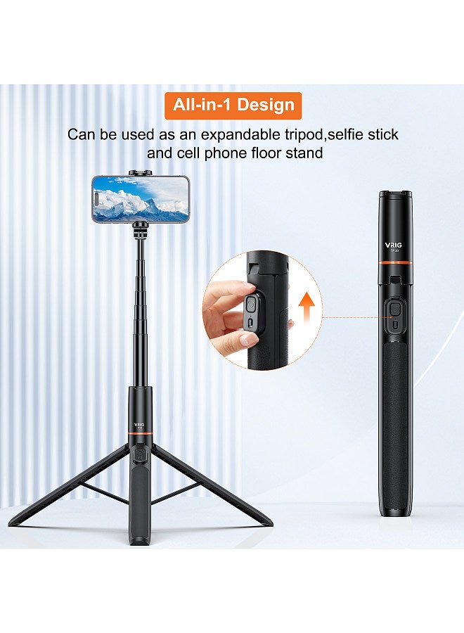 TP-19 Extendable Selfie Stick Tripod for Phone Max. Length 160cm/63in with Remote Shutter Phone Tripod for Vlog Selfie Live Streaming Group Photo Video