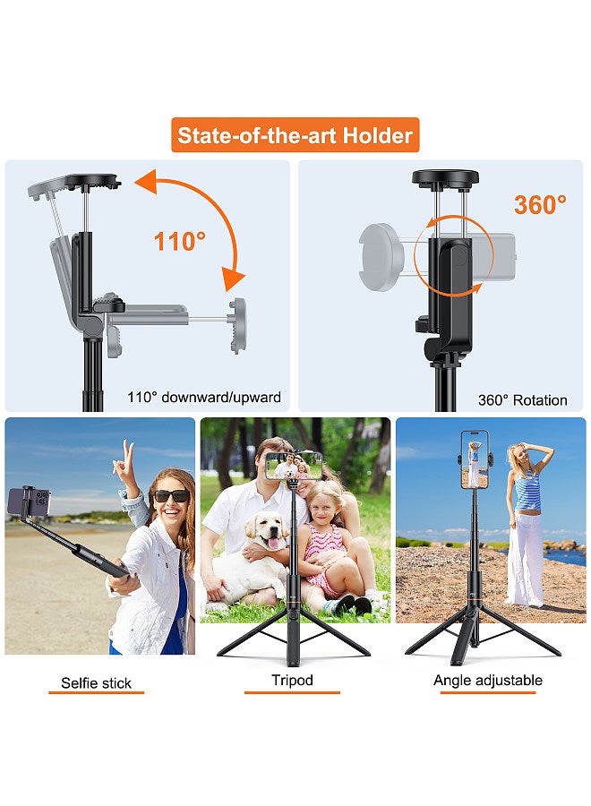TP-19 Extendable Selfie Stick Tripod for Phone Max. Length 160cm/63in with Remote Shutter Phone Tripod for Vlog Selfie Live Streaming Group Photo Video