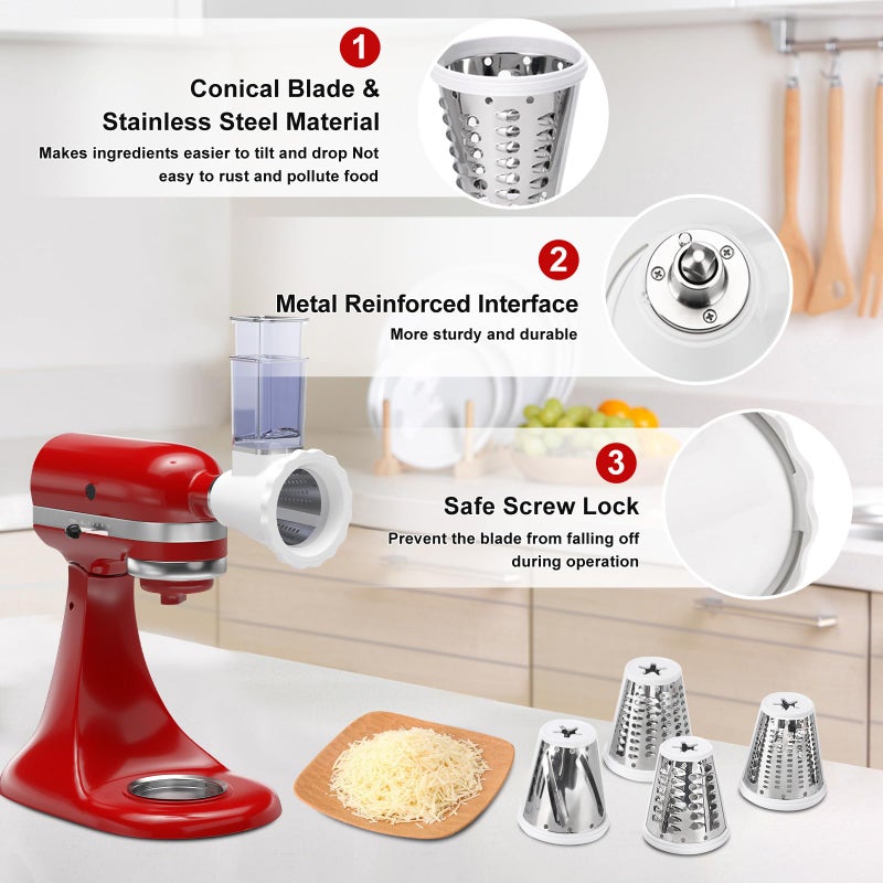 NEWSETS Upgraded Version - Cheese Grater Slicer Shredder Attachments for All KitchenAid Stand Mixers, Food Slicers Salad Maker Accessory Vegetable Chopper with 4 Blades Dishwasher Safe - Image 3