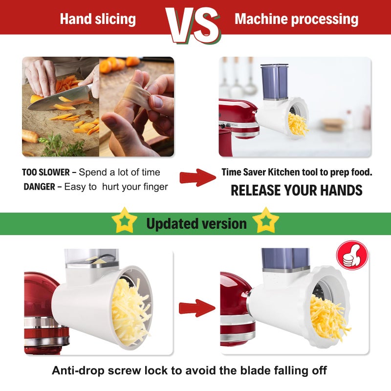 NEWSETS Upgraded Version - Cheese Grater Slicer Shredder Attachments for All KitchenAid Stand Mixers, Food Slicers Salad Maker Accessory Vegetable Chopper with 4 Blades Dishwasher Safe - Image 2