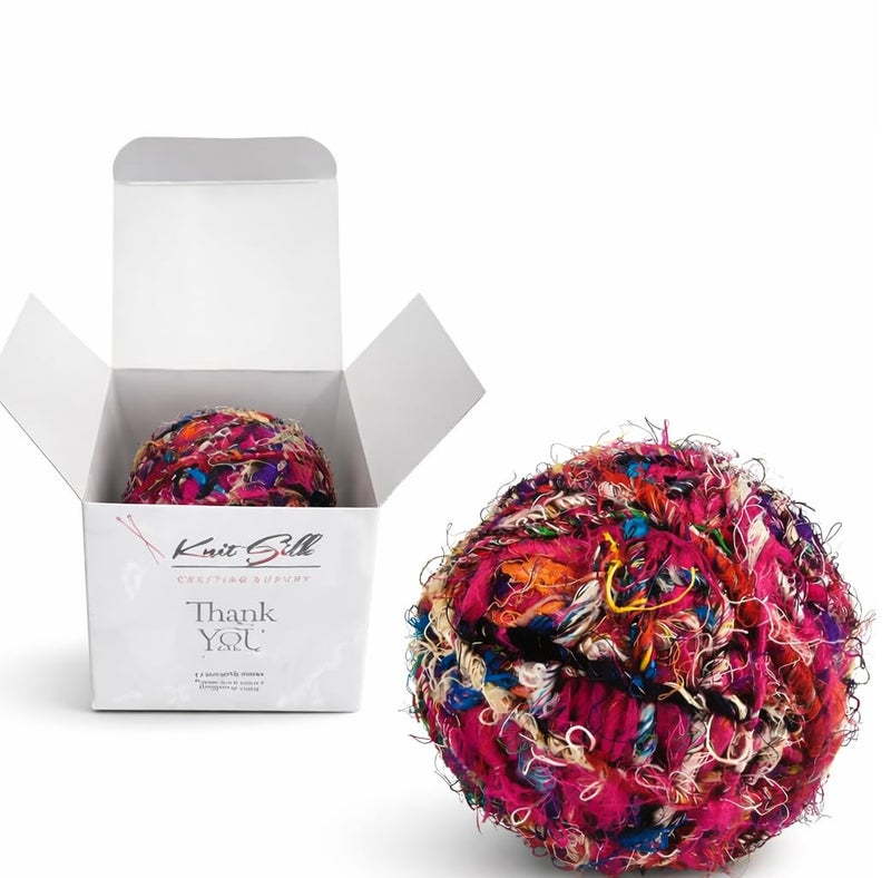 KNITSILK Recycled Sari Silk Yarn – 1 x 100g Multicolour Unique Bulky Yarn Ball, 80+ Yards | Eco-Friendly Handmade Fiber for Knitting, Crochet, Weaving, Crafts, and DIY Projects. - Image 2